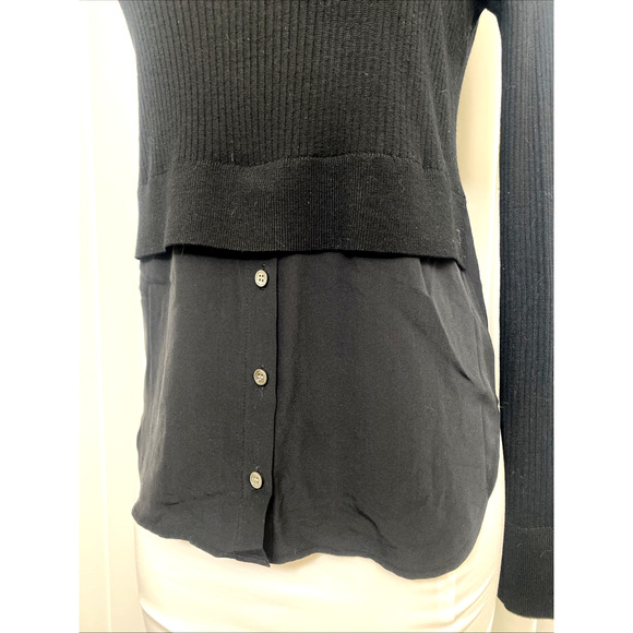 Veronica Beard Mixed Media Sweater Pullover Top Blouse Tunic Wool Silk Black M - Picture 3 of 7